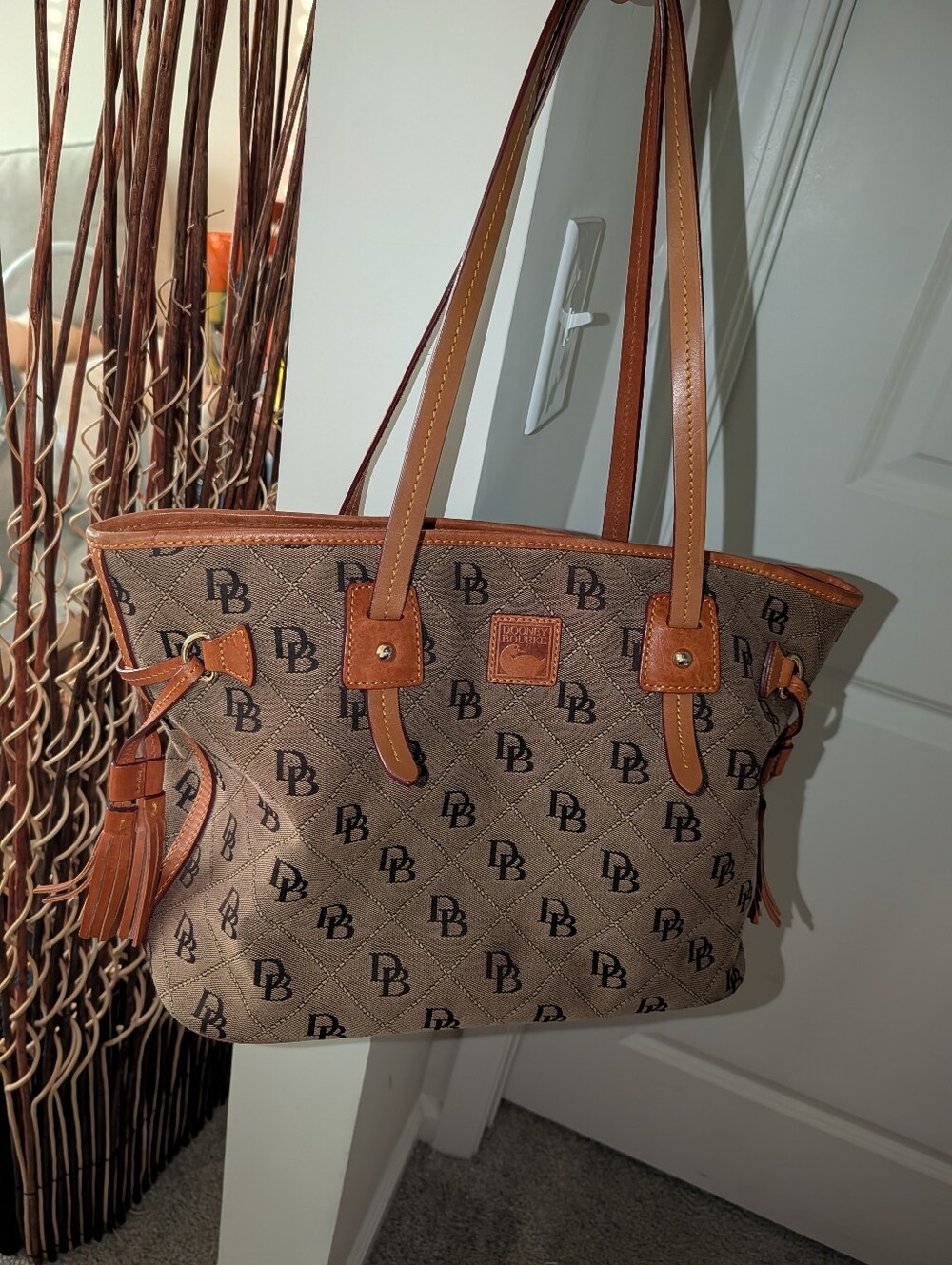 Dooney & Bourke Brown and Tan DB Logo Quilted Tote